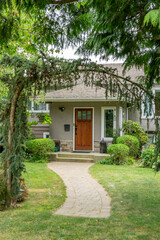 Entrance of luxury house in summer with nice landscape in Vancouver, Canada, North America. Day time on August 2025.