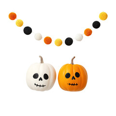 Fototapeta premium Halloween Decor with Painted Pumpkins and String Lights for Festive Celebrations and Seasonal Festivities