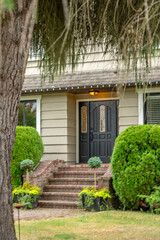 Entrance of luxury house in summer with nice landscape in Vancouver, Canada, North America. Day time on August 2025.