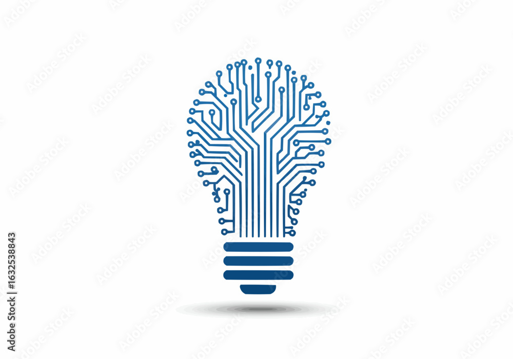 Poster digital lightbulb with circuit board pattern representing artificial intelligence and innovation con