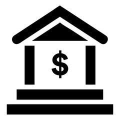 Bank Building Icon Vector flat black finance institution symbol with Dollar Sign on white background transparent PNG