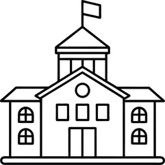 school building with clock and flag flat icon