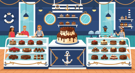 Nautical Themed Bakery Shop Filled With Delicious Cakes And Pastries