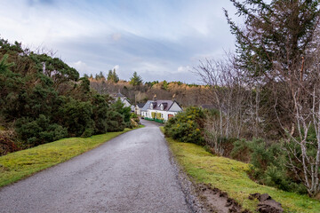 Rural road in the village of Northern Scotland