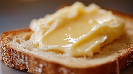 Melting garlic butter on hot toast, close-up with shallow focus