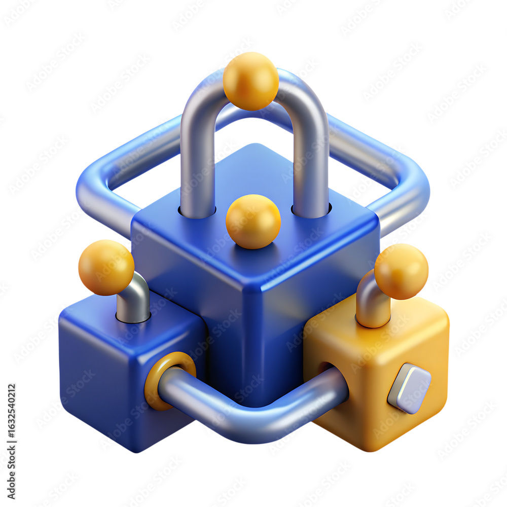 Poster 3d icon of abstract interconnected cubes isolated on transparent background, 3d render