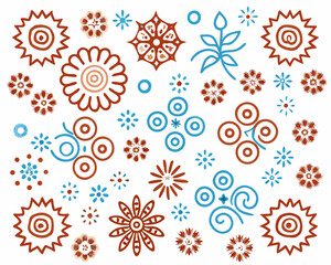 Floral pattern design with flower elements, botanical art, nature inspired, organic shapes, decorative design, folk art vector illustration