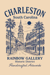 Obraz premium Charleston south carolina rainbow gallery vintage art