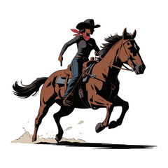 Vector illustration of Cowgirl riding horse in action isolated