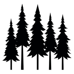 Fototapeta premium Forest Silhouette: A stark black silhouette of five evergreen trees dominates the frame, set against a pristine backdrop, the image embodying simplicity and the grandeur of the wilderness.