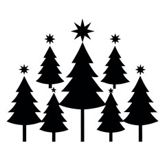 Obraz premium Festive Evergreen Silhouette: A collection of stylized evergreen trees, each adorned with a star, forming a classic holiday scene, conveying a sense of seasonal cheer and minimalist design.