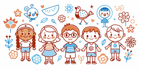 Cute kids children group vector illustration happy cartoon characters drawing design vector art graphic 100 vector illustration