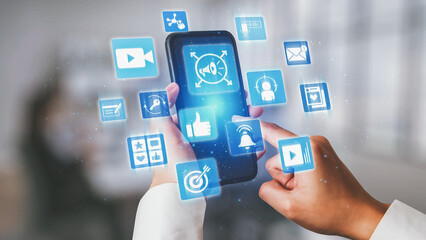 Content marketing interface with data dashboards, analytics charts, and content tools. Marketing...