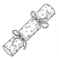Festive Christmas Cracker with Ribbon, Isolated Dotted Line Art, High Detail, 8K.