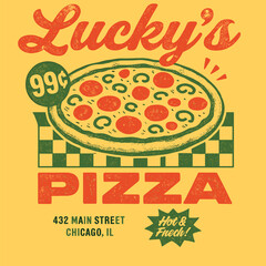 Lucky&rsquo;s pizza retro food illustration