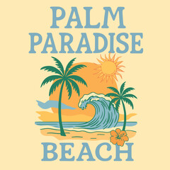 Palm paradise beach with summer wave and sun