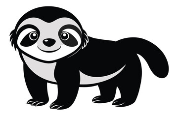 Cartoon Sloth Standing Isolated on White Background Cute Happy Mammal Art