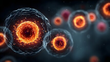 Cells transforming and darkening indicating early cancer development