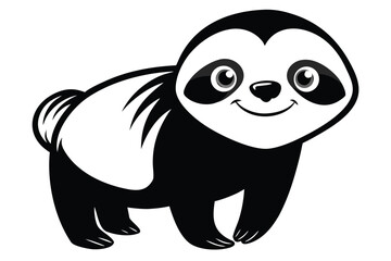 Charming Smiling Panda Cartoon in Black and White on White Background