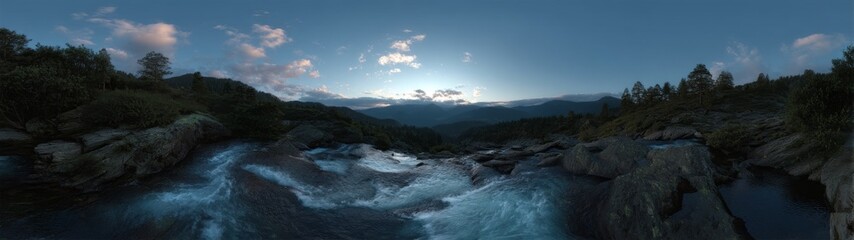 Fototapeta premium Waterfall hdr 360 degree panorama nature scene