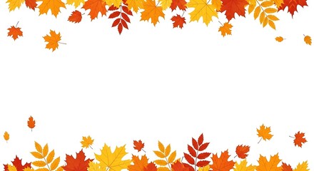 Autumn leaves border design on white background.