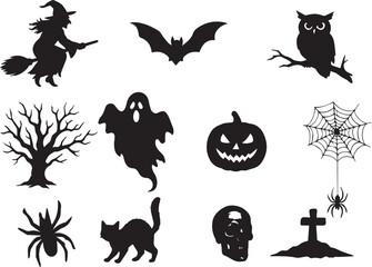 tree, bat, pumkin,owl silhouette for the halloween