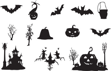 Silhouette of different halloween iteams
