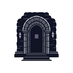Fototapeta premium (Mysterious Stone Archway. An enigmatic old entrance with a formidable shadowy gateway and steps. This design hints at ancient secrets, a hidden passage, or a new journey.)