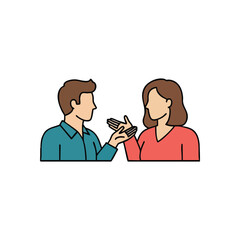 (People Discussing Ideas. Vector graphic of two individuals engaged in dialogue, symbolizing collaboration, partnership, and information exchange. Ideal for communication concepts.)