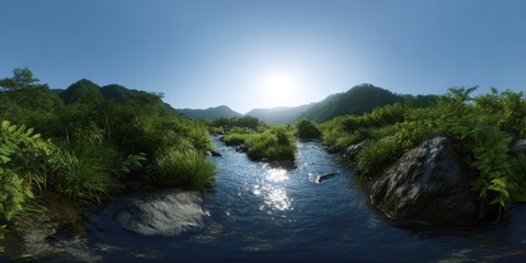 Panoramic nature stream hdr 360 degree view