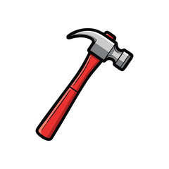 (Red Handled Carpentry Hammer. A vibrant illustration of a powerful claw tool with a crimson grip and metal head. Perfect for building, renovation, or fixing tasks, embodying hard work and skill.)