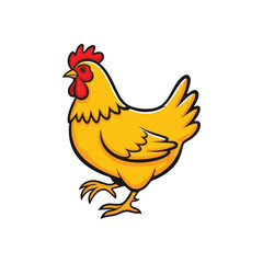 (Colorful Hen Icon Art. A bright, cheerful drawing of a walking domestic fowl. This vivid animal graphic conveys natural goodness and agricultural themes.)
