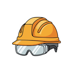 (Constructor Headwear and Eye Protection. Vital personal gear for industrial tasks. This image signifies secure working conditions and commitment to workplace safety regulations.)