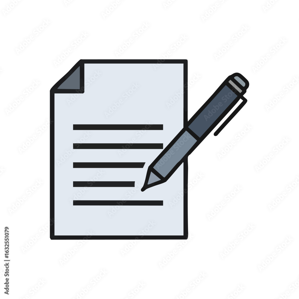 Poster (document and pen writing icon. vector graphic depicting a paper sheet with lines and a writing inst