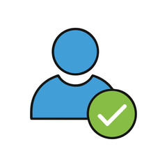 (Verified User Profile Icon. This clean graphic depicts a person's validated record, signifying approval, completion, or successful enrollment. Ideal for digital applications.)