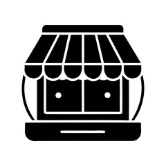 Online Storefront Window Display with Awning and Counter Icon