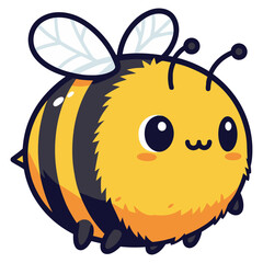Cute cartoon bee with big eyes and fluffy body vector illustration