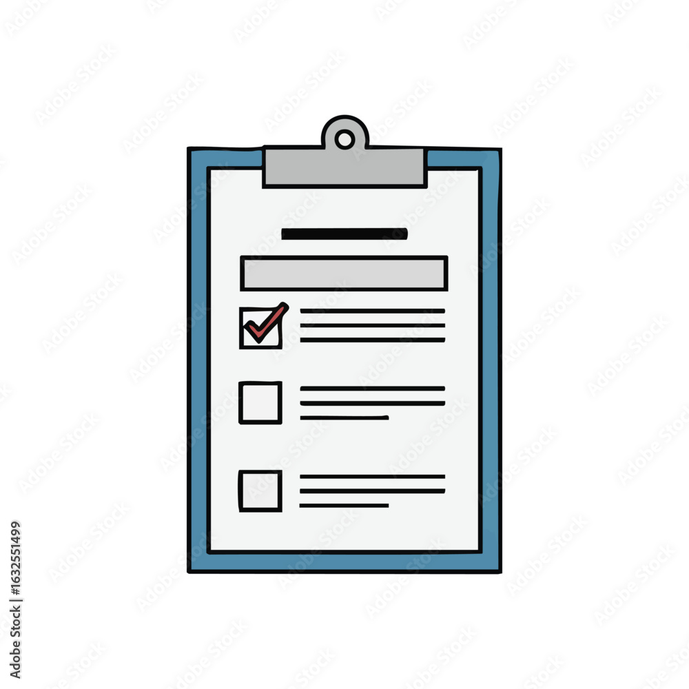 Poster (productivity checklist on clipboard. digital drawing of a document holder with a marked item. this 