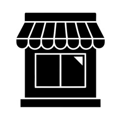 Illustrative Icon of a Traditional Shopfront with Awning and Display Windows