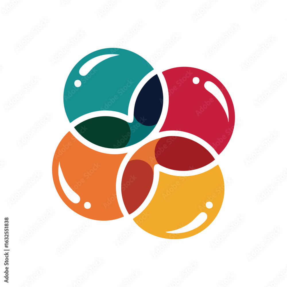 Poster (vibrant intertwined color spheres. brightly hued interconnected globes form an abstract pattern. re