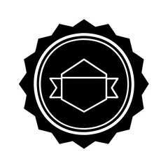 Stylized Emblem with Central Hexagon and Banner Abstract Geometric Emblem with Circular Border and Jagged Edge