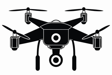 Black silhouette of drone with camera presents a simplified high tech icon