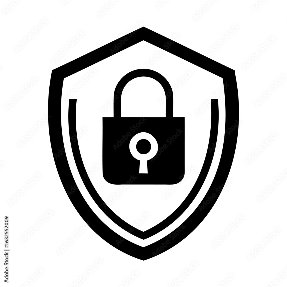 Poster secure data protection shield with lock symbol for digital security and privacy