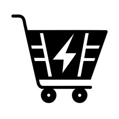 Shopping cart with electric energy symbol representing fast delivery or instant shopping experience