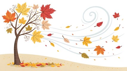 Fototapeta premium Simple wind swirl carrying leaves