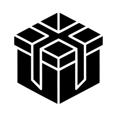 Stylized Isometric Gift Box with Ribbon and Bow Icon Design