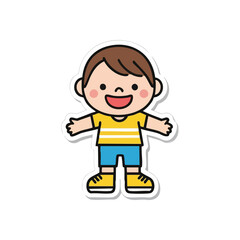 (Happy Cartoon Boy with Open Arms. A delightful character with a wide grin and welcoming posture. This playful young one embodies genuine happiness, warmth, and an inviting spirit.)
