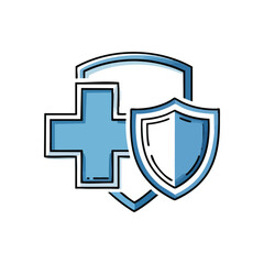 Fototapeta premium (Medical Protection Shield Symbol. This graphic depicts a first aid cross with a sturdy guard, signifying well-being, patient security, and vital wellness. Ideal for health services.)