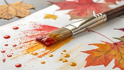 Fototapeta premium Paintbrush with autumn palette colors dripping