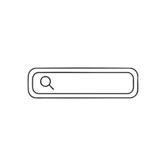 Search Field Icon for Digital Inquiry. A clean, minimalist white query box featuring a magnifying glass symbol against a dark background. This graphic signifies investigation, discovery, and finding.